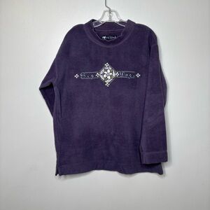 Big Dogs Embroidered Floral Fleece Pullover Women’s Medium Purple